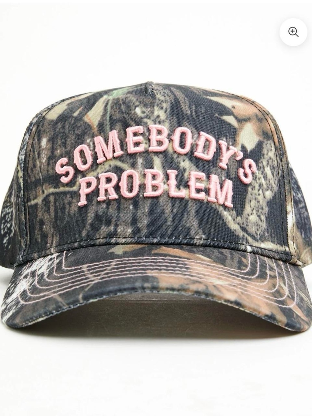 Idyllwind Camo Baseball Trucker Cap with Pink Embroidery SOMEBODY’S PROBLEM